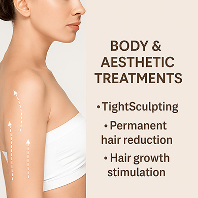 Tght sculptnig, permanent hair reduction, Hair growth stimulation