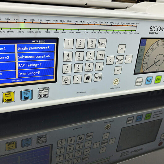 Close-up of the BICOM optima diagnostic system at Femiclinic Dubai Healthcare City