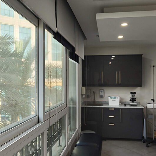 Modern, well-equipped lab and consultation room at Femiclinic, Dubai Healthcare City.
